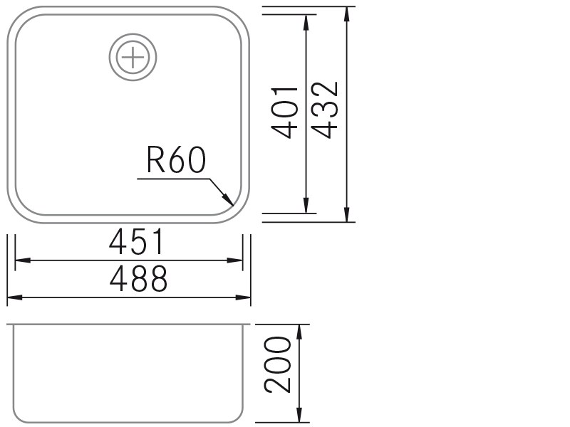 Éviers - BM Top-4540 - Dessin technique