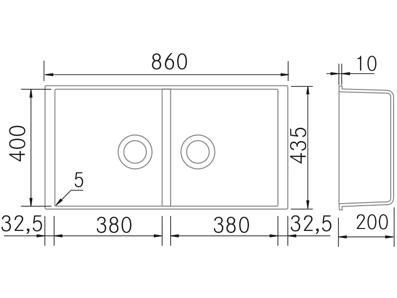 Éviers - Quadra BE Doble - Dessin technique