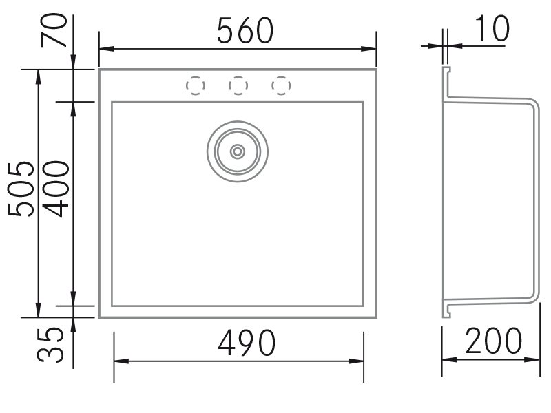 Éviers - Quadra SE 560 - Dessin technique