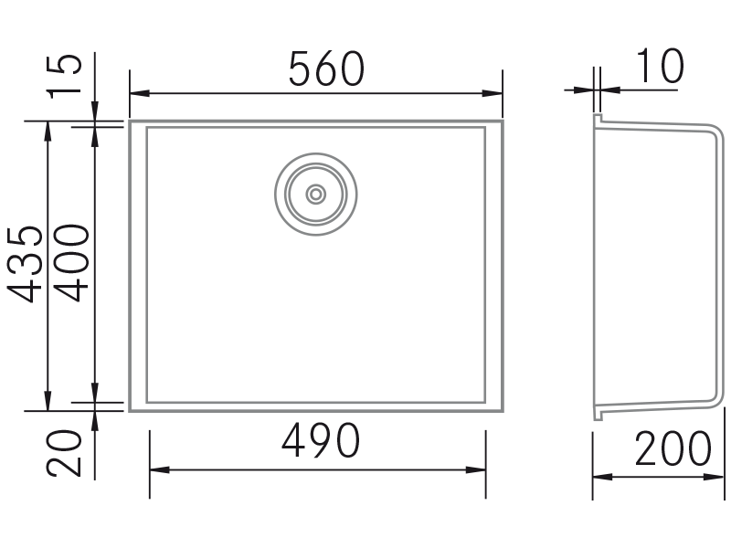 Éviers - Quadra BE 560 - Dessin technique
