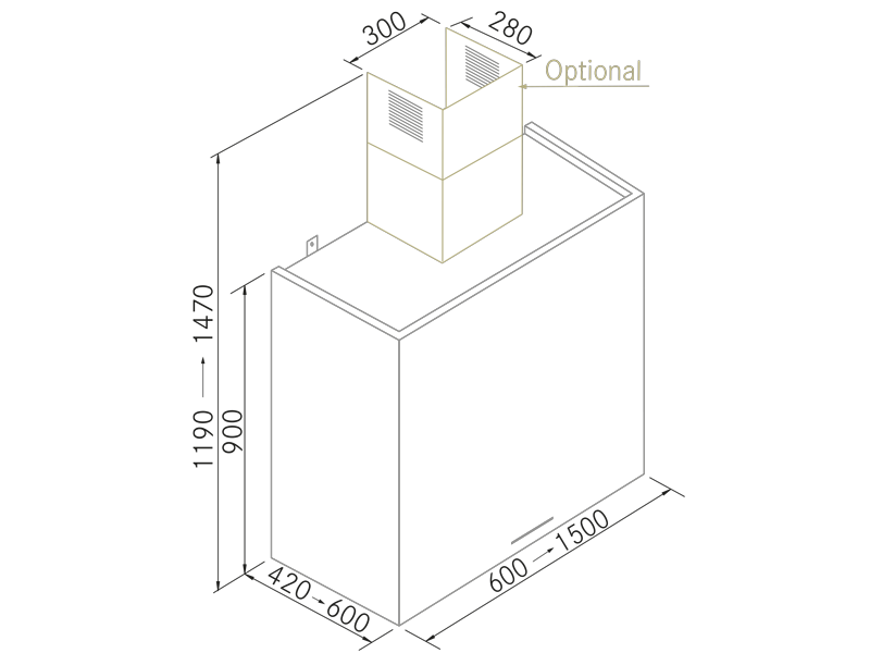 Hottes - Square SP Inox - Dessin technique