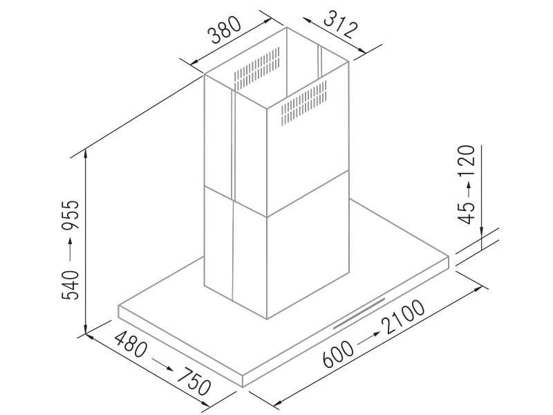 Hottes - Mercury SP Isla Inox - Dessin technique