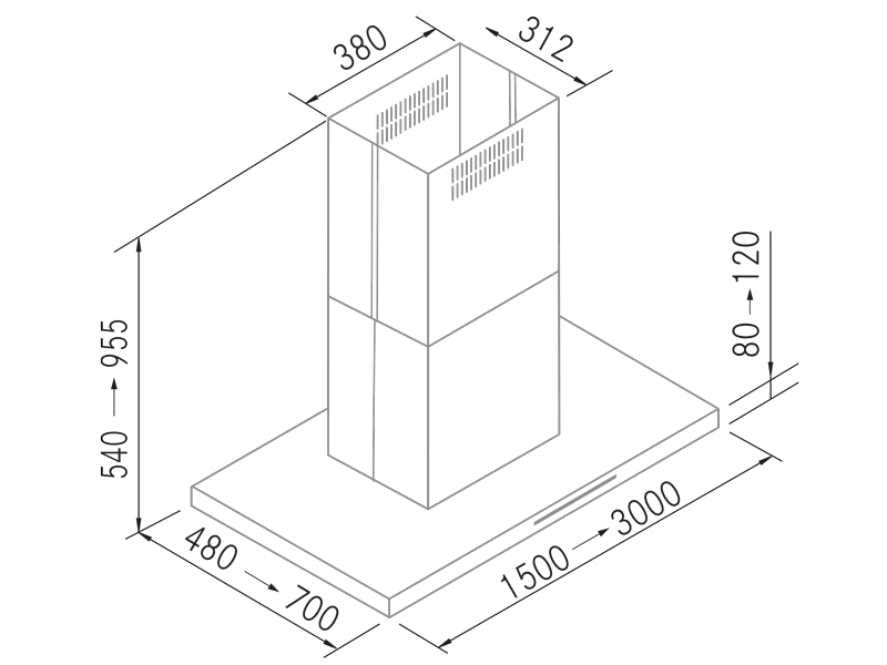 Hottes - Mercury SP Isla Inox - Dessin technique