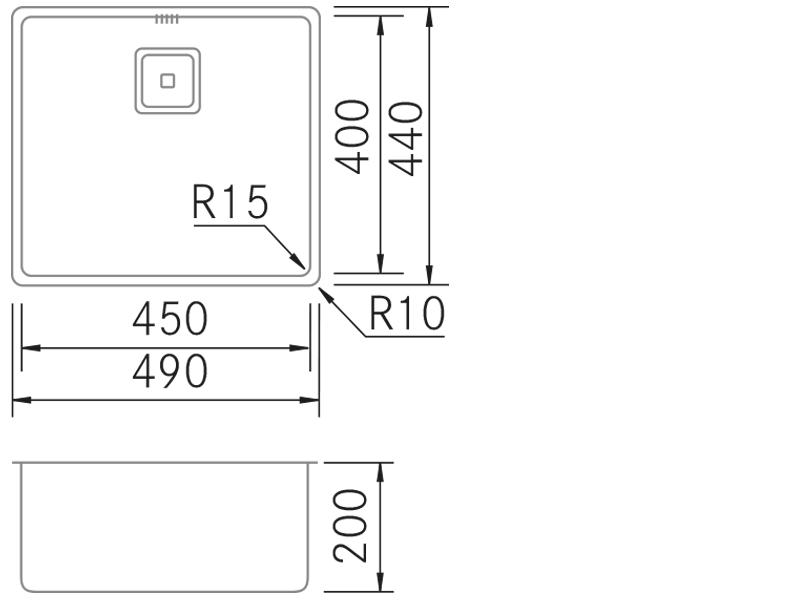 Éviers - R15-Vintage - 4540 - Dessin technique