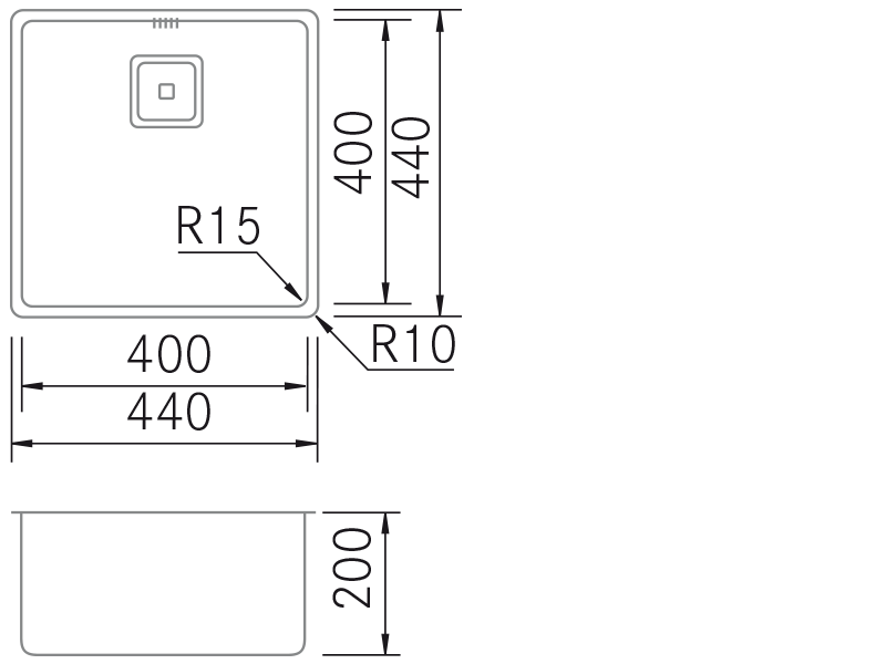 Éviers - BMR-OE 4040 - Dessin technique