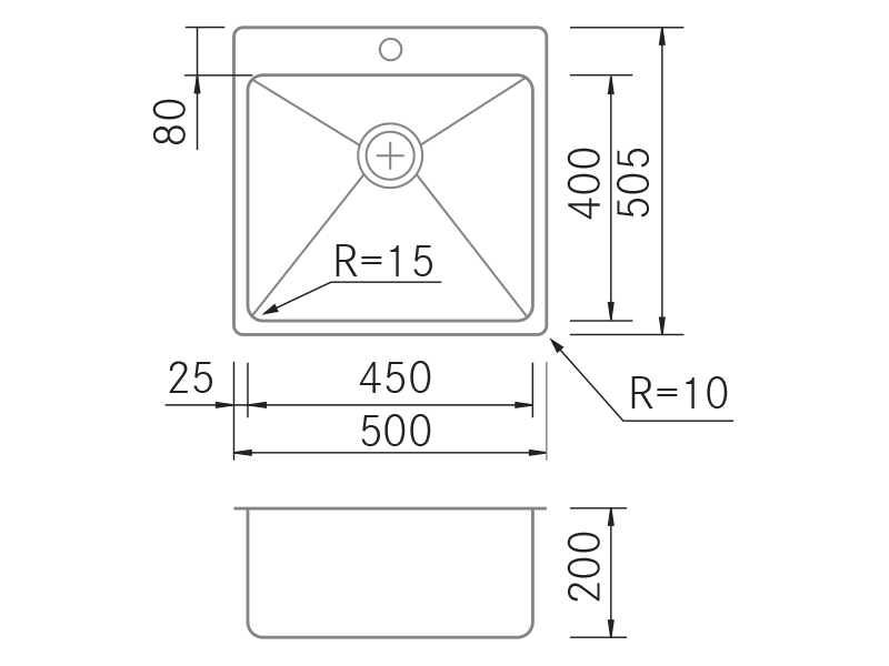 Éviers - Slim 50 Filo - Dessin technique