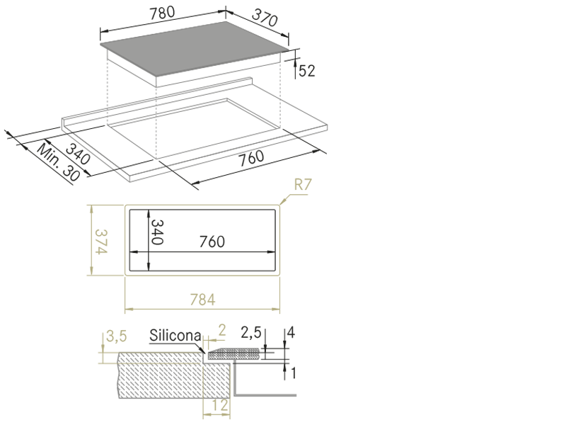 Tables - Vitro 783 Induction Slider II - Dessin technique