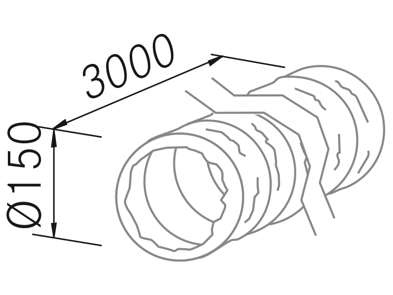 Hottes - Tubo flexible reondo 3 m. - Dessin technique