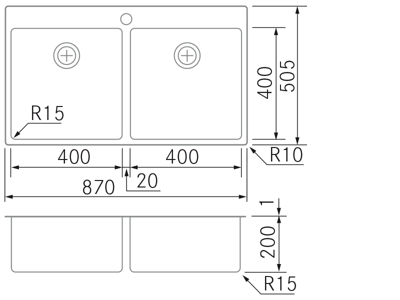 Éviers - BMR-D40-40 - Dessin technique