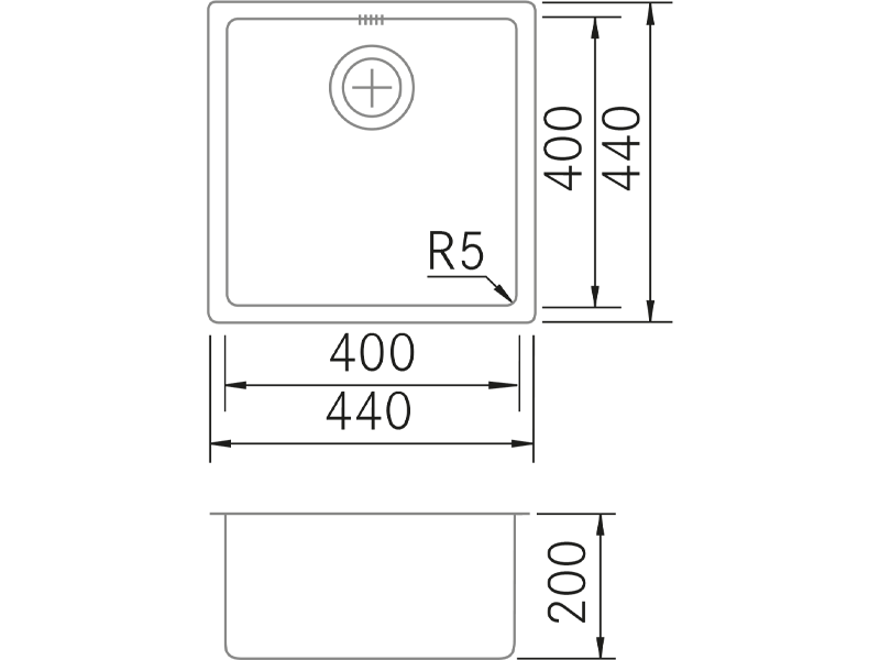 Éviers - QB - 40 BE - Dessin technique