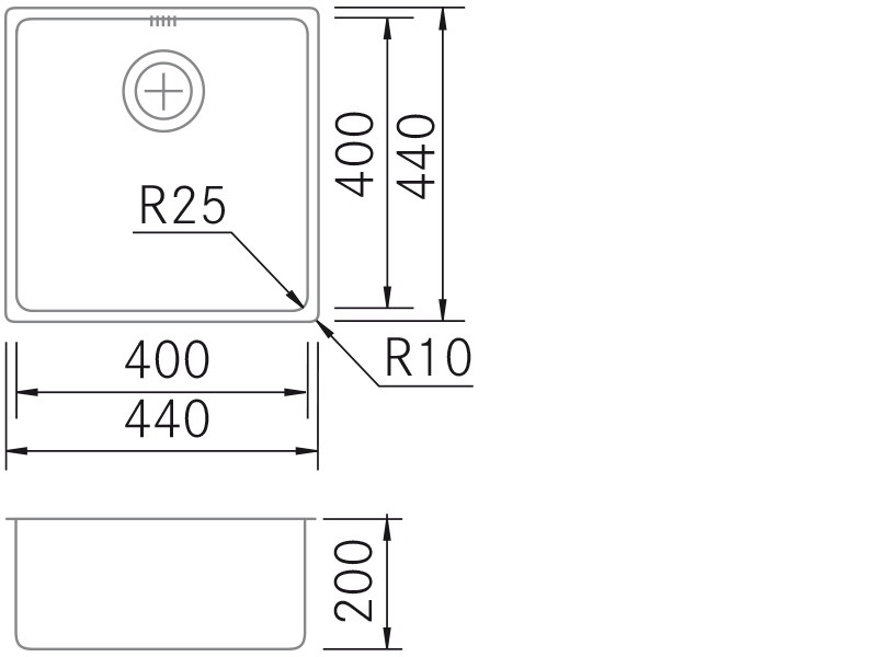 Éviers - ZN-TOP - 4040 - Dessin technique