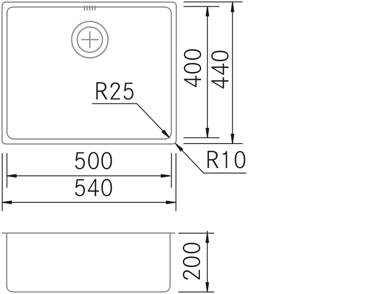 Éviers - ZN-TOP - 5040 - Dessin technique