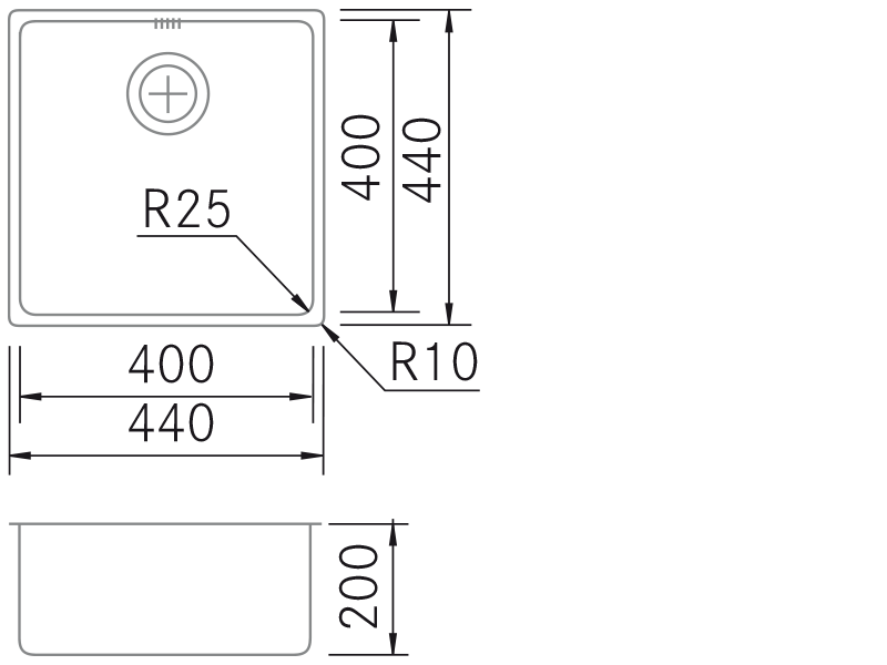 Éviers - ZN-TOP - 4040 - Dessin technique