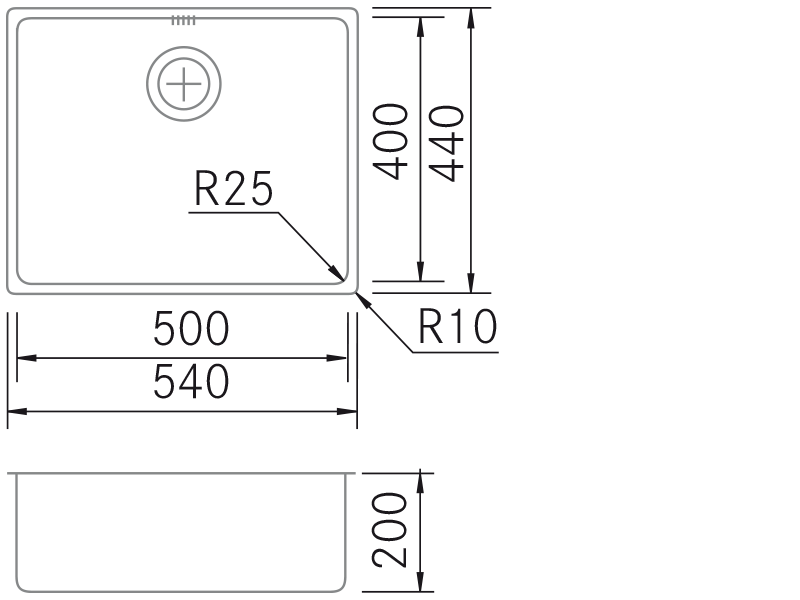 Éviers - ZN-TOP - 5040 - Dessin technique