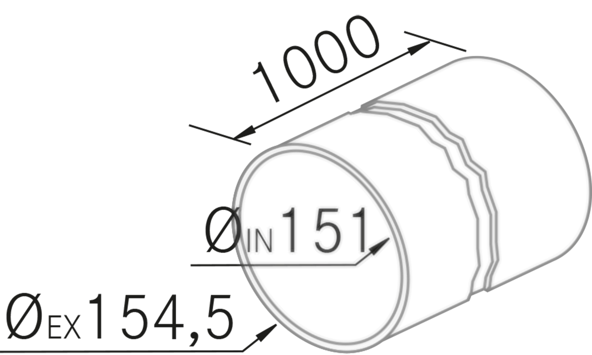 Hottes - Conducto redondo 1m. Ø150 - Dessin technique