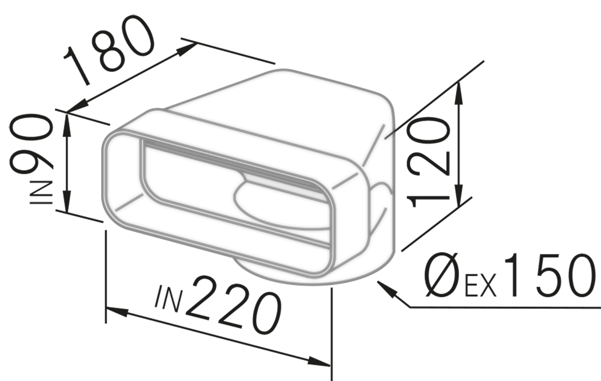 Hottes - Adaptador redondo plano 90º - Dessin technique