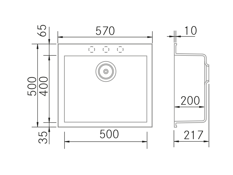 Éviers - Kera 570 SE - Dessin technique