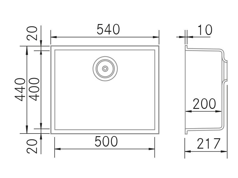 Éviers - Kera BE 540 - Dessin technique