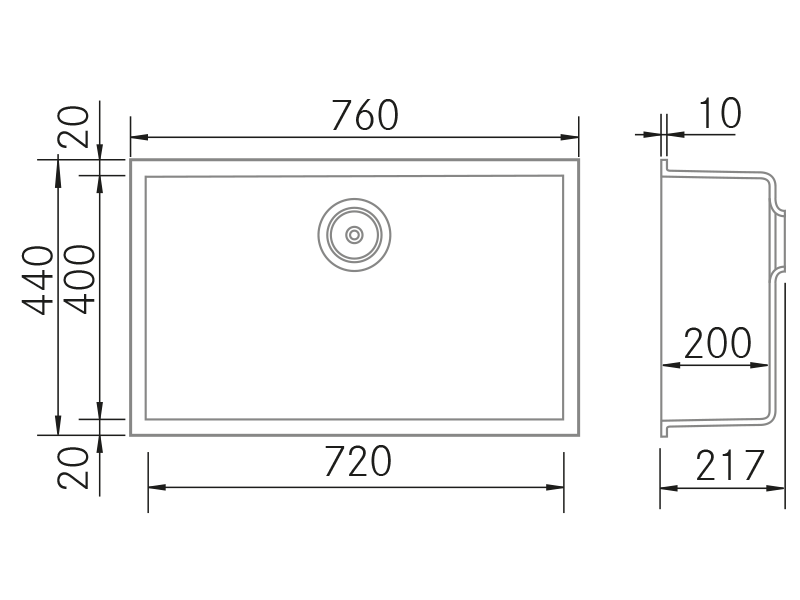 Éviers - Kera BE 760 - Dessin technique