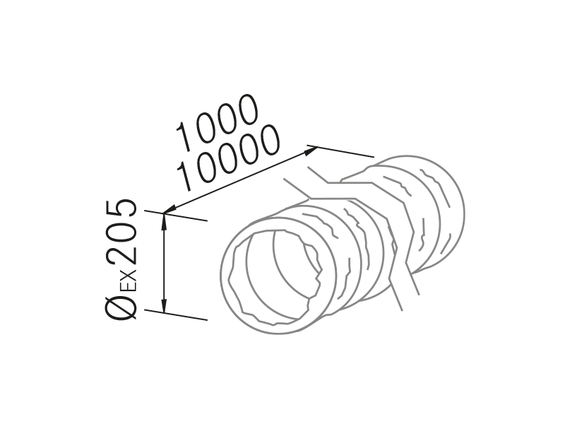 Hottes - Tubo flexible redondo 1m. Ø200 PVC - Dessin technique